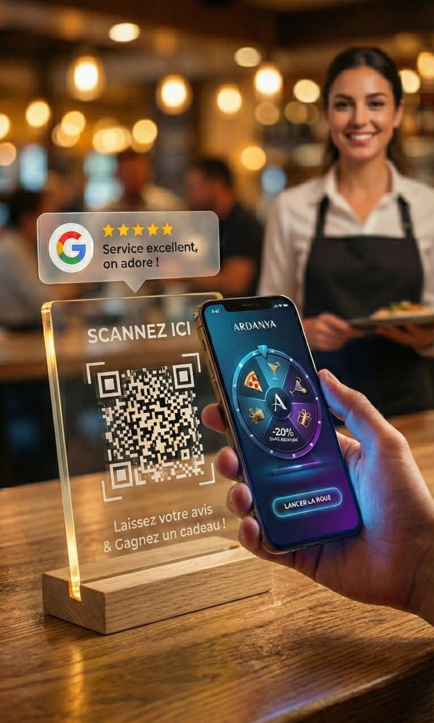 Support QR code Ardanya sur un comptoir de commerce